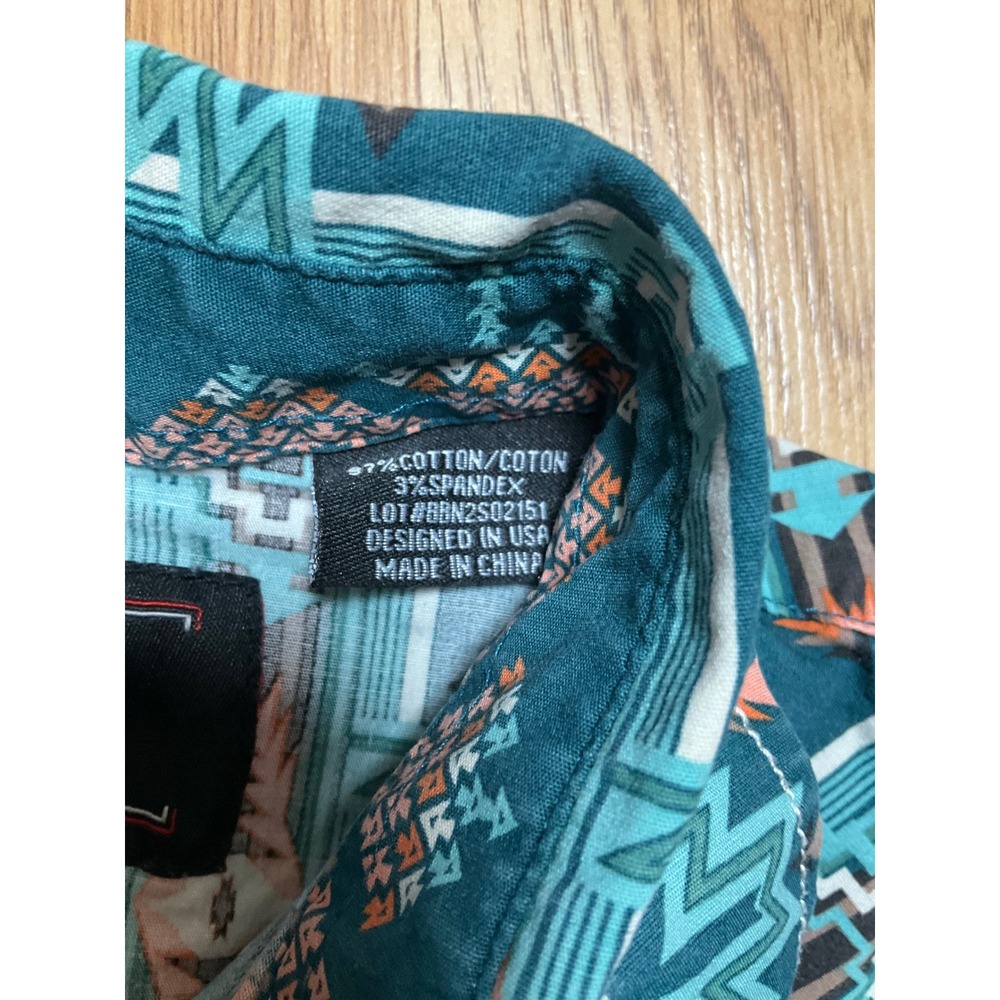 Womens Teal Aztec-Print Button-Down Shirt - Picture 5 of 9